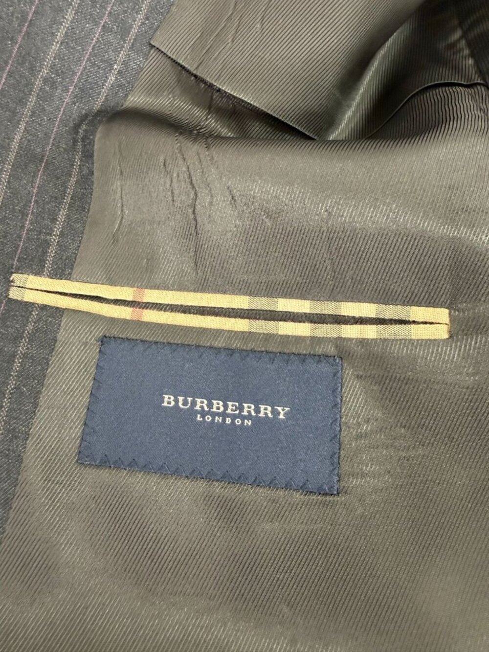 Burberry Blazer Sport Coat 48R Pinstripe Gray Purple 3 Button Double Vent USA